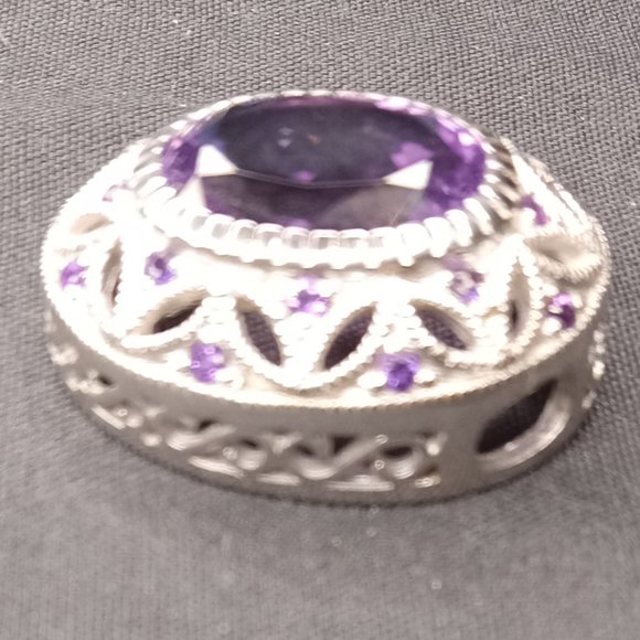 925 Sterling Silver Antique Filigree Design Amethyst Slide Pendant - Picture 2 of 3